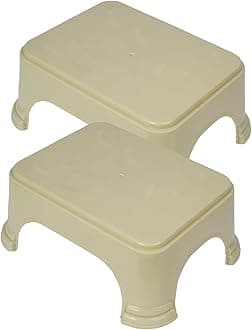 Kuber Industries Bathroom Stool | Bathroom Plain Square Stool | Plastic Stool For Bathroom | Stool for Kitchen | Bathroom Patla | Support Stool for Bathroom | P6 | Pack of 2 | Beige