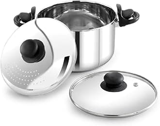 Stainless Steel Strainer Pot 3L | 20 CM | Anti-Locking Glass Lid | Multi-Purpose Pasta, Rice & Noodle Pot | Induction & Gas Compatible | ISI Certified | Dishwasher Safe