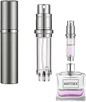 Travel Perfume Refillable Bottle Atomiser - 5ML ANTOKX Perfume Atomiser, Pocket Perfume Dispenser, Scent Pump Case, Leakproof Portable Perfume Sprayer for Women and Men (Grey)