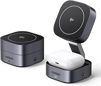 Foldable 2-in-1 MagFlow Qi2 Wireless Charging Station 15W for Apple Magsafe Charger iPhone, Fast Magnetic Wireless Charger Stand for iPhone 17-12 Series, AirPods, iWatch - With 1M USB C Cable