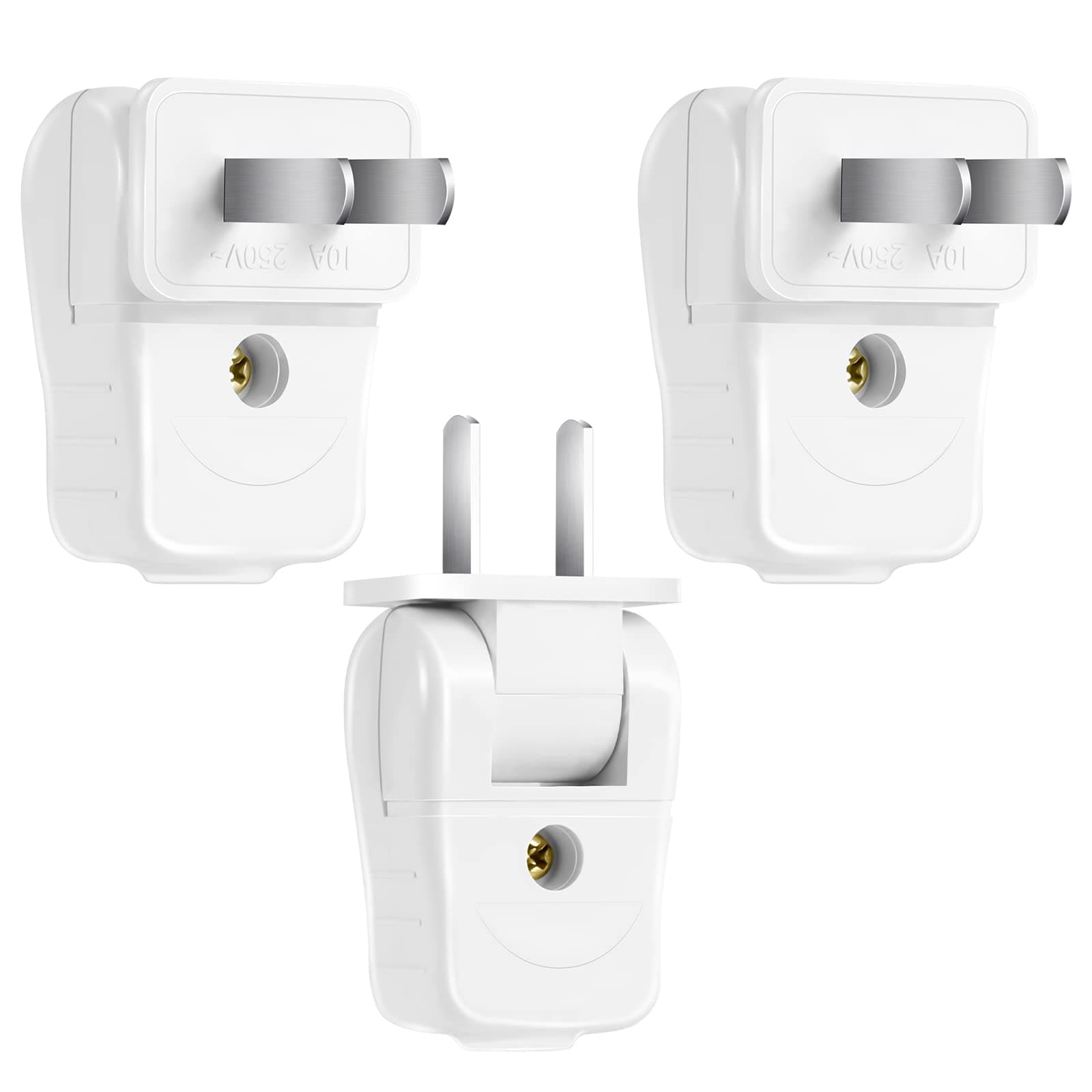 Replacement Plugs Electrical Replacement Plugs for Lamps Replacement Plug 2 Prong 10 A 110-250V 2 Wire Straight Blade Replacement Can Be Rotated 180 Degrees, Electric Plug (3 Pieces)