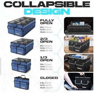 FORTEM Car Boot Organiser, Collapsible Multi Compartment SUV Organizer, Foldable Storage for Car Accessories for Women Men, 600D Oxford, Non Slip Bottom, Securing Straps, Soft Cover (85L)