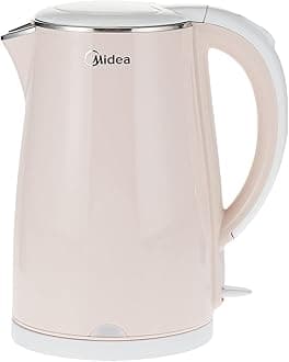 Midea 1.7L Stainless Steel 2200W Cordless Electric Kettle, 360° Swivel Base, Double Wall Cool Touch Body, Power Cord Storage, Auto Cut-off Function, One Touch Lid Opening, Light Orange, MKHJ1705R