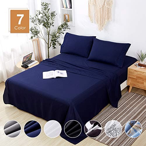 Agedate 4 Piece Brushed Microfiber Bed Sheets Set, Deep Pocket Bed Sheets Queen, Hypoallergenic, Easy to Care, Fade, Stain and Wrinkle Resistant, Queen Size, Navy Blue