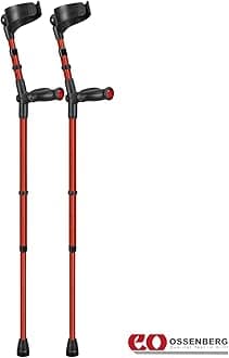 Ossenberg Comfort Grip Closed Cuff Double Adjustable Crutches – Red - Pair | Height Adjustable Elbow Crutches for Men Women Adults Arthritis Comfort Anatomic Handle Forearm Ergonomic