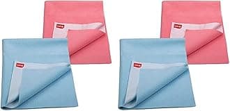 LuvLap Instadry Anti-Piling Fleece Extra Absorbent Quick Dry Sheet for Baby, Baby Bed Protector, Waterproof Baby Sheet, Small Size 50x70cm, Pack of 4, Sky Blue & Salmon Rose