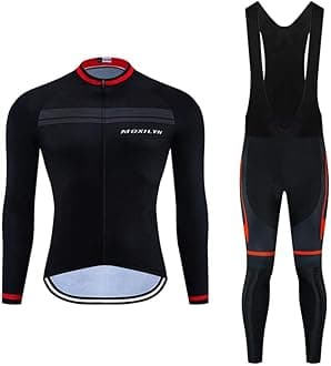 Men Cycling Jersey Set Long Sleeve Pro Cycling Clothes Riding Quick Dry Jacket + Cycling Bib with 9D Pad - Bike Clothing Kit