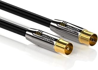 deleyCON 2 m TV Antenna Cable Coaxial Cable HDTV TV Cable Full HD - TV Plug to TV Socket - Metal Plug - Analog Digital - Black