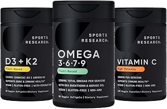 Essentials Pack - Vegan Multi-Spectrum Omega 3-6-7-9 + Vitamin D 5000iu & Mk7 Vitamin K 100mcg + Vitamin C 1000mg