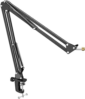 CS1 Mirophone Stand, FIFINE Boom Arm with Heavy Duty Clamp, 3/8" to 5/8" Adapter, Adjustable Suspension Scissor Arm Stand for Voice-over, Gaming, Recording, Studio, Home Office