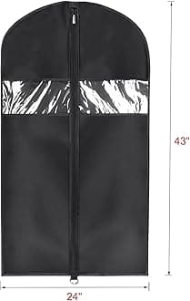 Univivi 8 Pack Suit Bags 43" Waterproof Black Garment Bag, Coat Covers from Dust with Zipper and Transparent Window, for Hanging Clothes, all coats, suits, women shirts, tuxedos, uniforms, winter