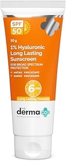 The Derma Co 1% Hyaluronic Long Lasting Sunscreen Spf 50 Pa++++ With Hyaluronic Acid & Vitamin E For Broad Spectrum Protection- 50 G, All Skin Types | Water & Sweat Resistant