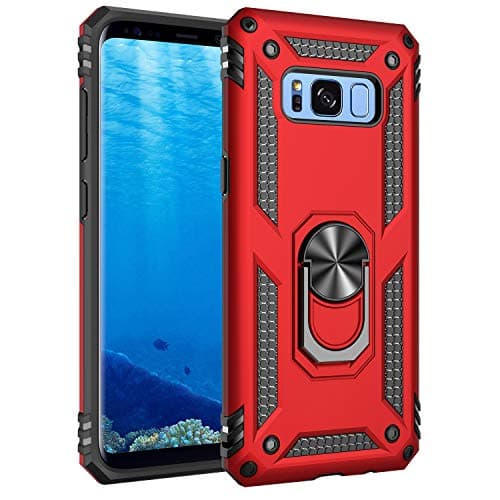 Korecase Compatible with Samsung S8 Case, Armor Dual Layer Protective Cover with 360 Degree Swivel Ring Kickstand Red