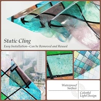 Niviy Stained Glass Window Film Tint, Window Cling Sun Catcher Sticker Non Adhesive Anti UV for Home Office 29.5 x 78.7 inches