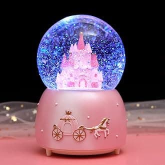 Musical Snow Globe Music Box Crystal Ball with Colorful Glitter LED Lights Snowfall Snow Globe for Kids Girls Granddaughter's Birthday Christmas New Year Party Musical Gift