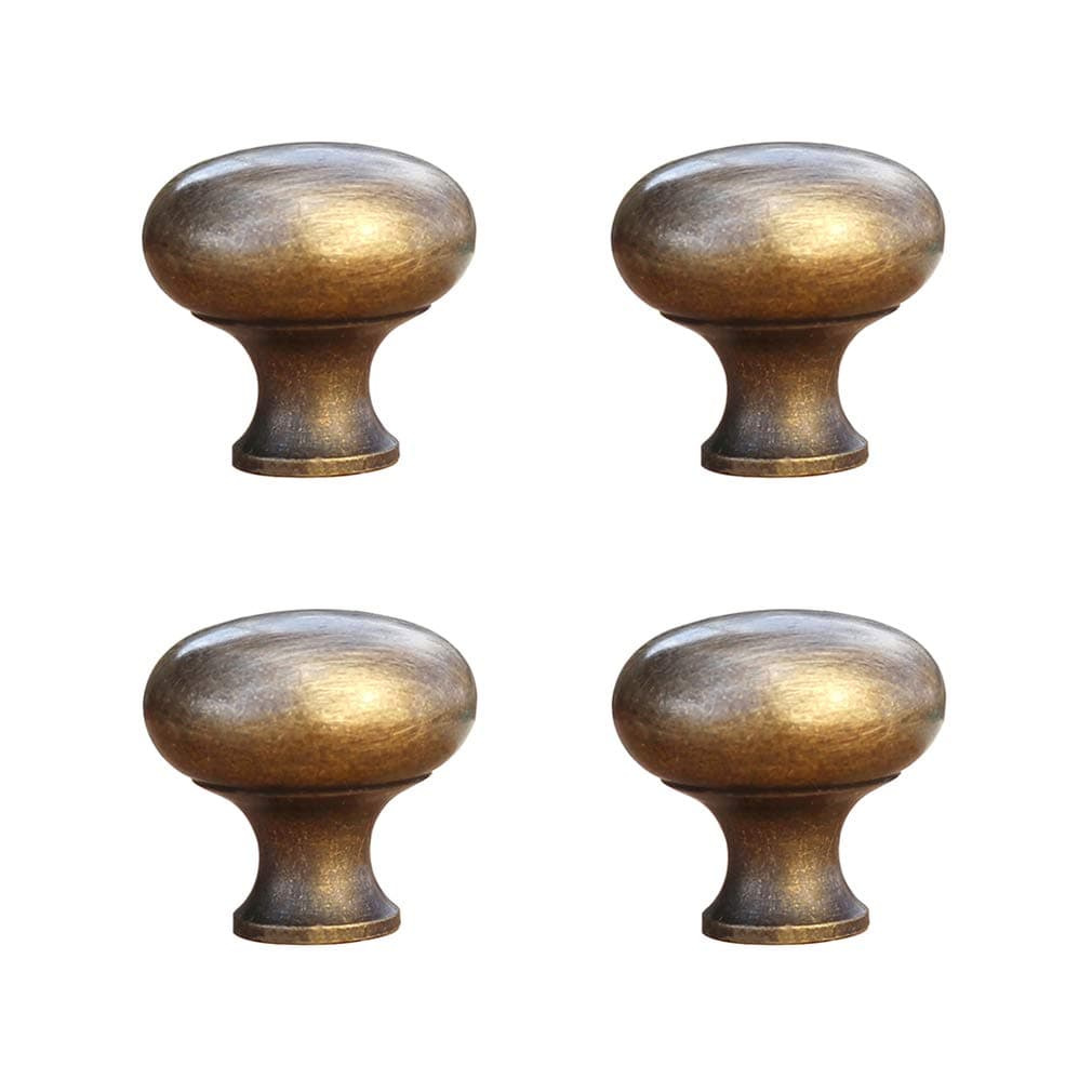 Tiazza 4pcs Solid Brass Knobs Antique Cabinet Drawer Small Pulls Modern Minimalist Handle (Antique Bronze)