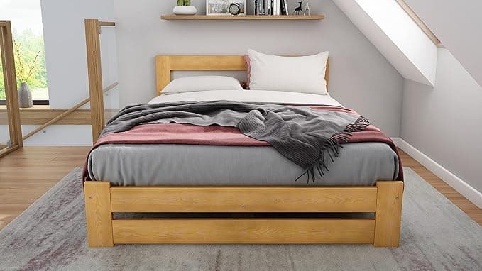 Single Size Bed Frames – Solid Pine Wooden Bed Frame for Adults,F7 Easy Assemble Bed with Sturdy Slats & Extra Four Supportive Legs, Comfortable Furniture |(Single Size 3' 90x190cm, Alder)