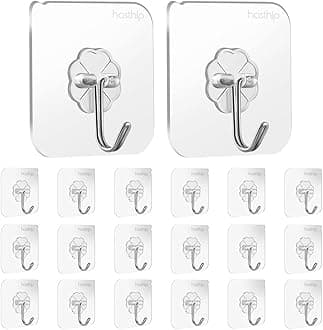 HASTHIP® 20pcs Heavy Duty Self Adhesive Hooks, Transparent Wall Hooks for Bathroom Shower Door Kitchen Outdoor Home Improvement Utility Hook for Wall Without Drilling