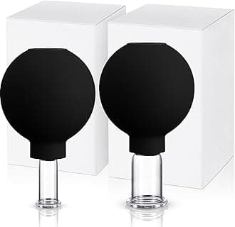 Nuanchu 2 Pieces Facial Cupping Set, Glass Cupping Cups Glass Silicone Cups Vacuum Suction for Face Skin Back Shoulder Muscle(1 Inch and 0.65 Inch Diameter,Black)