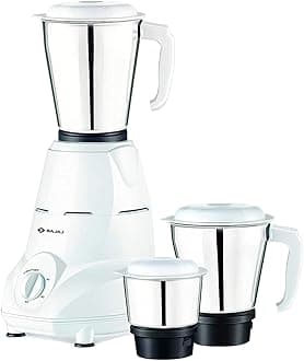 Bajaj Rex 500W Mixer Grinder 4-Pieces Set, White/Black