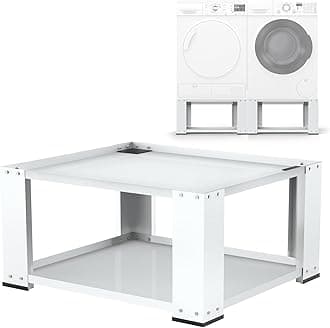 INDIDECOR 46431 Laundry Pedestal for Washer and Dryer - Fit 27 and 28 Inch Washer and Dryer Stand Heavy Duty Steel 700lbs Capacity Universal Washing Machine Raiser 15.7'' Height White