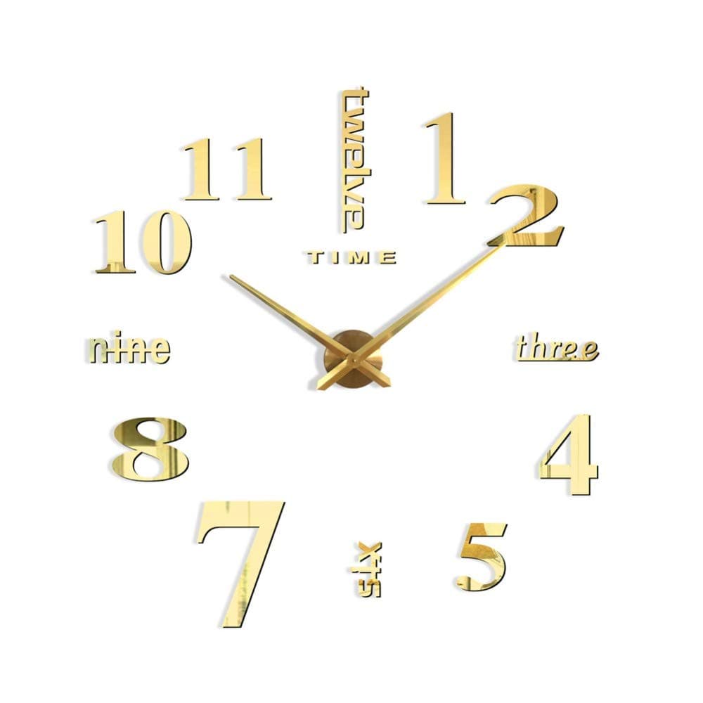 Closer Large Size Creative Wall Clock Diy Mirror Wall Wall Sticker Clock Gold