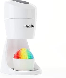S900A Snow Cone and Shaved Ice Machine with 2 Reusable Plastic Ice Mold Cups, Non-slip Mat, Instruction Manual, 1-year Manufacturer’s Warranty, 120V, White