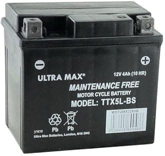 Ultramax TTX5L-BS 12v 4Ah 55 CCA Motorcycle, Motorbike, Powersports Battery