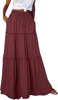 Midi Skirts for Women UK Elasticated Waist - Midi Skirts for Women UK A Line - Knee Length Skirt Tiered Maxi Skirt Cotton Ladies SummerSkirts Long Summer Solid Colorskirt Vacation Outfits