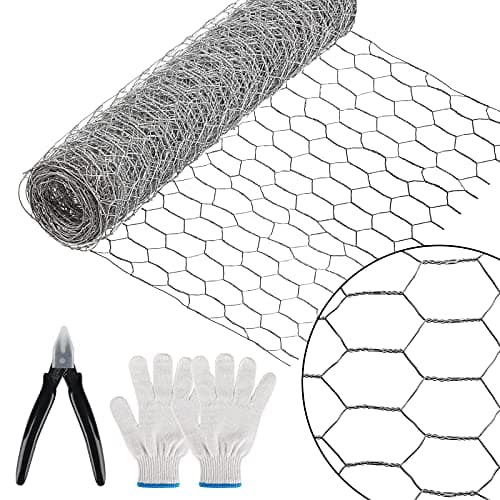 KWODE 400mm x 5m Chicken Wire Mesh Roll,Galvanized Hexagonal Wire Used for Gardening Mesh or Fruit Netting and Rabbit Fencing,Mesh Fence Netting with Mini Wire Cutting Pliers and Gloves