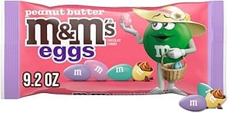M&M'S Peanut Butter Eggs, Chocolate Easter Candy for Easter Basket Stuffers, Candy Dish, Desserts and More, 9.2 Ounces Bag