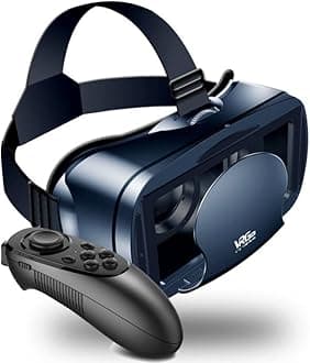 NEWSTYP 5~7 Inch VRG Pro 3D VR Glasses Virtual Reality Full Screen Visual Wide Angle VR Glasses Box for 5 to 7 Inch Smartphone Glasses with Bluetooth Remote Control (Black Basic) (Basic)
