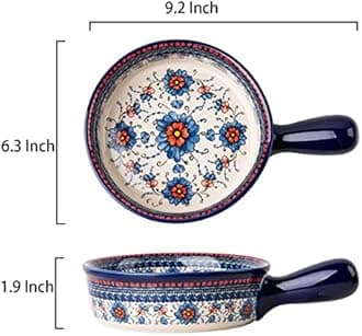 Blue and Orange Flower Vintage Style Ceramic Bakeware Casserole Dish Baking Pan Lasagna Pans Baking Dish with Handles for Oven/Cooking/Kitchen-1 PCS-20 OZ