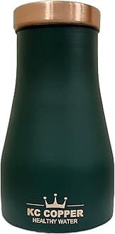 KC Pure Copper Designer Copper Water Bottle | Pitchers | Water Jug | Bedroom Jar | Bedside Bottle Carafes with Tumbler/Glass with Lid | Olive Color Design 1250 ML