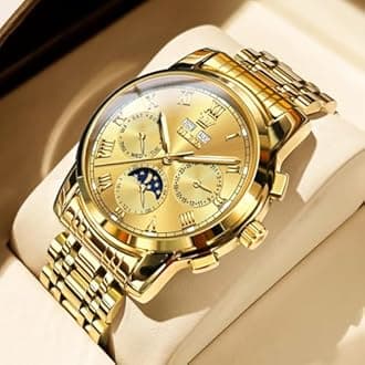 OLEVS Men's Casual Fashion Waterproof Gold Stainless Steel Band Quartz Gold Watches Gifts for Men