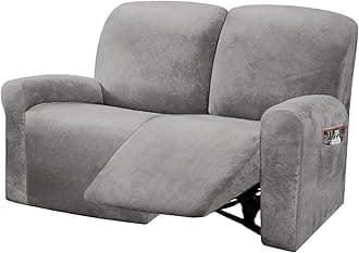 ULTICOR Reclining Love Seat Slipcover, 48" - 65" L, 6-Piece Velvet Stretch Loveseat Reclining Sofa Covers, 2 seat Love seat Recliner Cover, Thick, Soft, Washable (Light Grey)