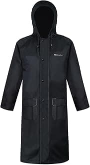 HANMENGXUAN Men's Long Hooded Raincoat - Waterproof Rain Jacket for Work & Outdoor Use