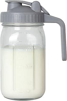 Breast Milk Pitcher 32oz Glass Pitcher with Lid, Leakproof Drip-Free Spout, Wide Mouth for Easy Pouring, Dishwasher Safe Breastmilk Storage Pitcher for Fridge