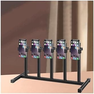 Rygcrud Cell Phone Stand - Multiple Phone Holder Organizer, Desktop Streaming Placement Rack for Live Streaming, Retail, Gaming, Studio(5 Slots)