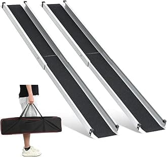 gardhom 1Pair 5FT Adjustable Wheelchair Ramp 60" L x 7.4" W Telescopic Ramps for Wheelchairs 600lbs Portable Wheelchair Ramps for Steps Home Threshold Doorways Steps Stairs with Carrying Bag