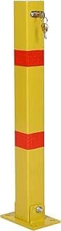 Parking Bollard Safety Post with Lock, 27.6" Steel Car Parking Barrier, Heavy-Duty Bollard with 4 Free Anchor Bolts for Garage & Traffic-Sensitive Areas, Square Yellow