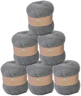 6 Balls Angora Mohair Wool Yarn Soft Fingering Baby Mohair Cashmere Hand Crochet Yarn for Knitting DIY Scarf Sweater Thread 300g (A Mid Grey)
