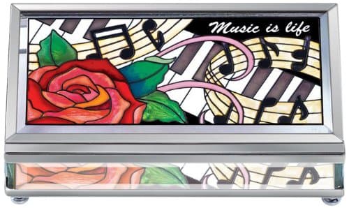 Amia 41034 Rectangular Beveled 4-1/4-Inch Long Hand Painted Glass Jewelry Box, Musical Design, Small