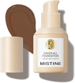 MISTINE Full Coverage Foundation Makeup for Oily Skin,24 Hour Oil Control Liquid Foundation,Skin-Caring,Moisturizing Formula,Cream Foundation,Matte Finish,Mocha,1 Fl Oz