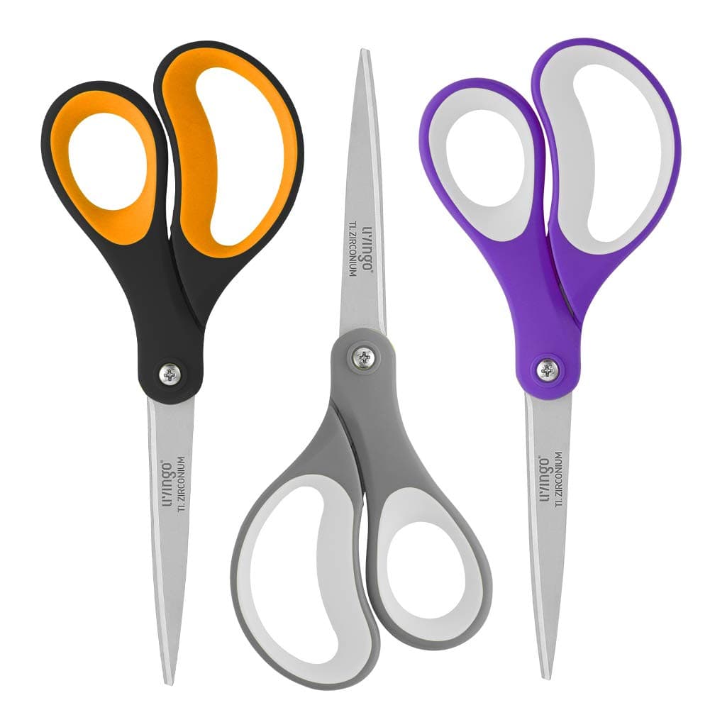Scissors All Purpose, Student School Scissors, Sharp Titanium Coated Stainless Steel Shears for High Middle School Teacher Crafting, Office Home Sewing Cutting Fabric, 8 inch 3 Pack