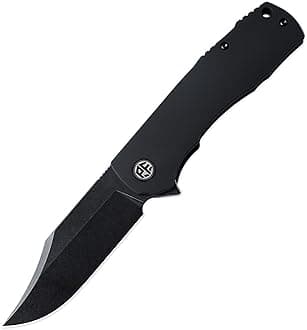 Petrified fish PFP03 Victor,3.58" 154CM Steel Black Stonewashed Blade,4.8oz Aluminium Handle Flipper Liner lock Folding knife (Black - A Stonewashed)