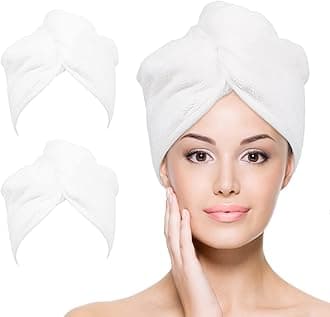 YoulerTex Microfiber Hair Towel Wrap for Women, 2 Pack 10 inch X 26 inch, Super Absorbent Quick Dry Hair Turban For Drying Curly, Long & Thick Hair (White)