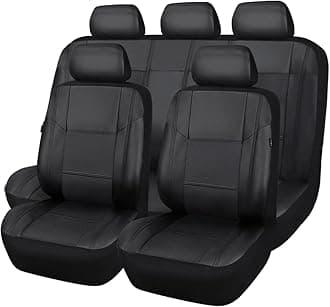 Skyline Premium Leather Seat Covers, Waterproof PU Car Seat Covers Full Set, Front and Rear Seat Covers Universal FIT for Cars,SUV,Vehicles,Sedans,Trucks, Airbag Compatible (All Black)