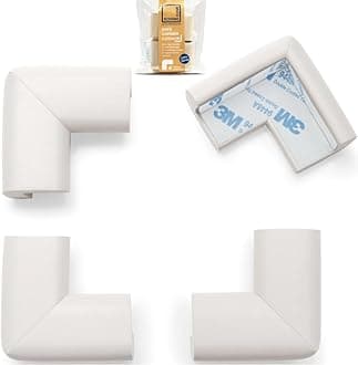 Roving Cove HeftyFit Corner Protector for Baby (4 Large Corners), Heavy-Duty Soft Rubber Foam Furniture Corner Bumper Guards, 3M Adhesive Pre-Taped, Oyster White (Off White)