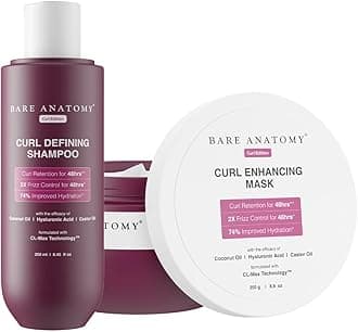 Bare Anatomy Curl Defining Shampoo + Curl Enhancing Hair Mask | Smoothens & Conditions Hair | Curl Retention & 2X Frizz Protection For 48 Hours | Sulphate & Paraben Free | Women & Men | 250 ml + 250g